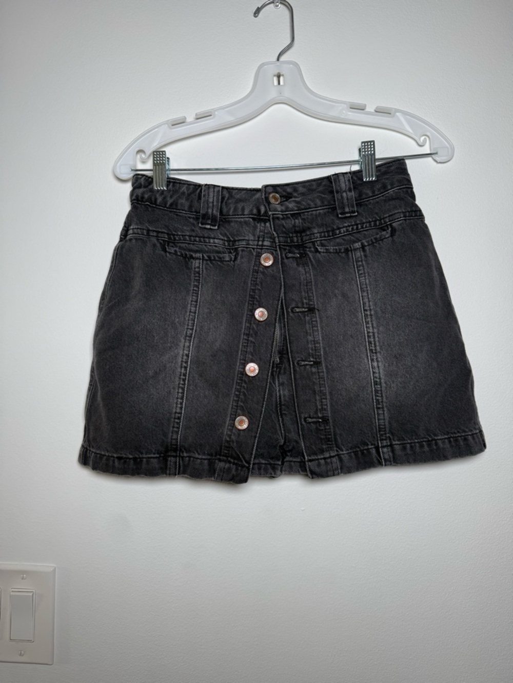Free People Black High-Rise Denim Mini Skirt